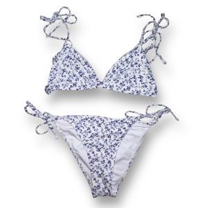 Hollister Women’s Blue Floral Tie Bikini Set - Size Small